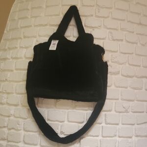 Elegant Black Faux Fur Tote Bag With Removable Crossbody Strap
